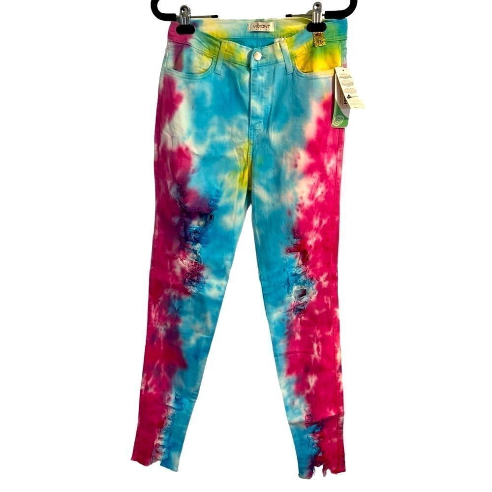 Vibrant M.I.U Distressed High Rise Super Skinny Jegginge Tie Dye Size 31